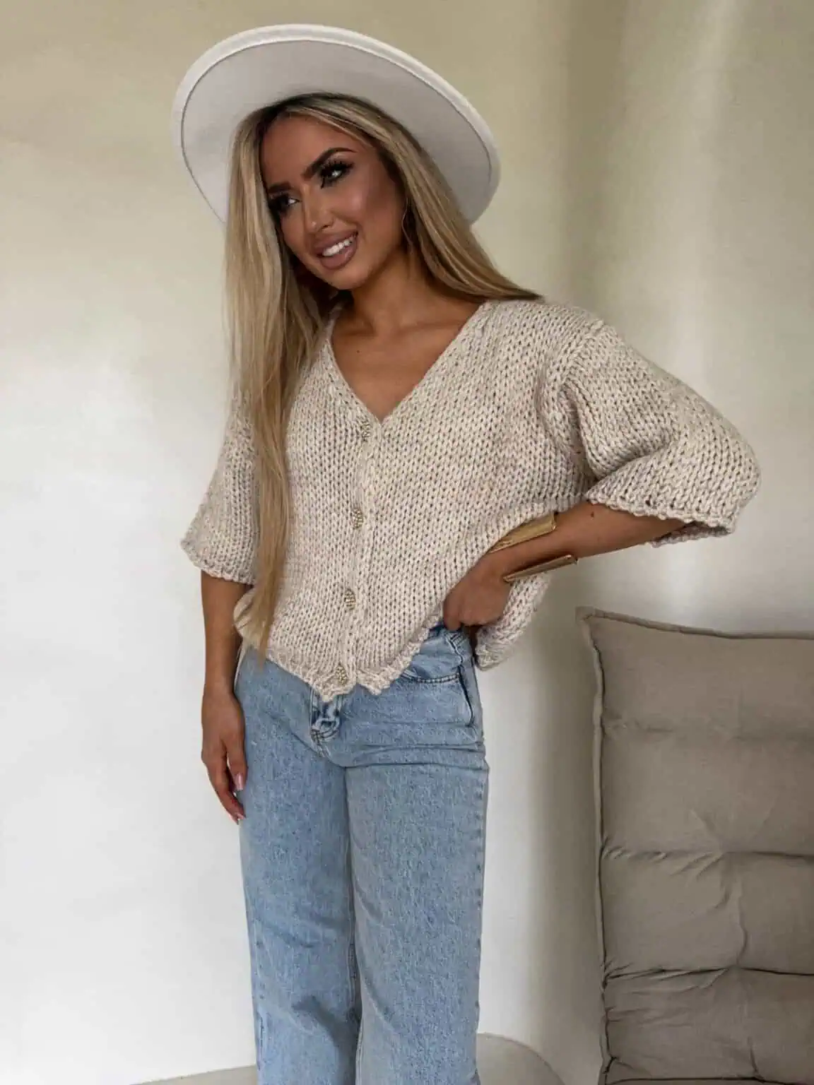 KARDIGAN BY ME ROYAL CHŁODNY BEŻ / R. UNIWERSALNY