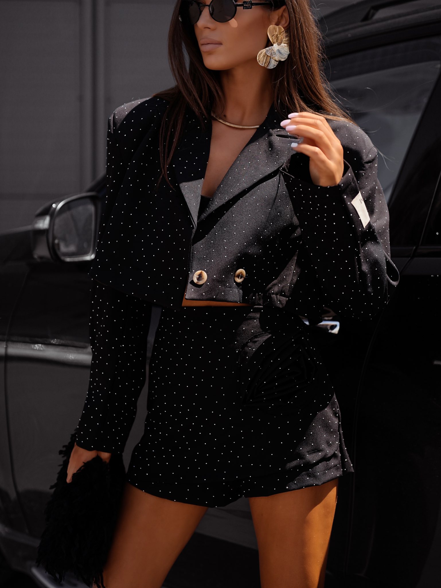 KOMPLET LIL GLAM CZARNY BŁYSZCZĄCY/ R. L-XL