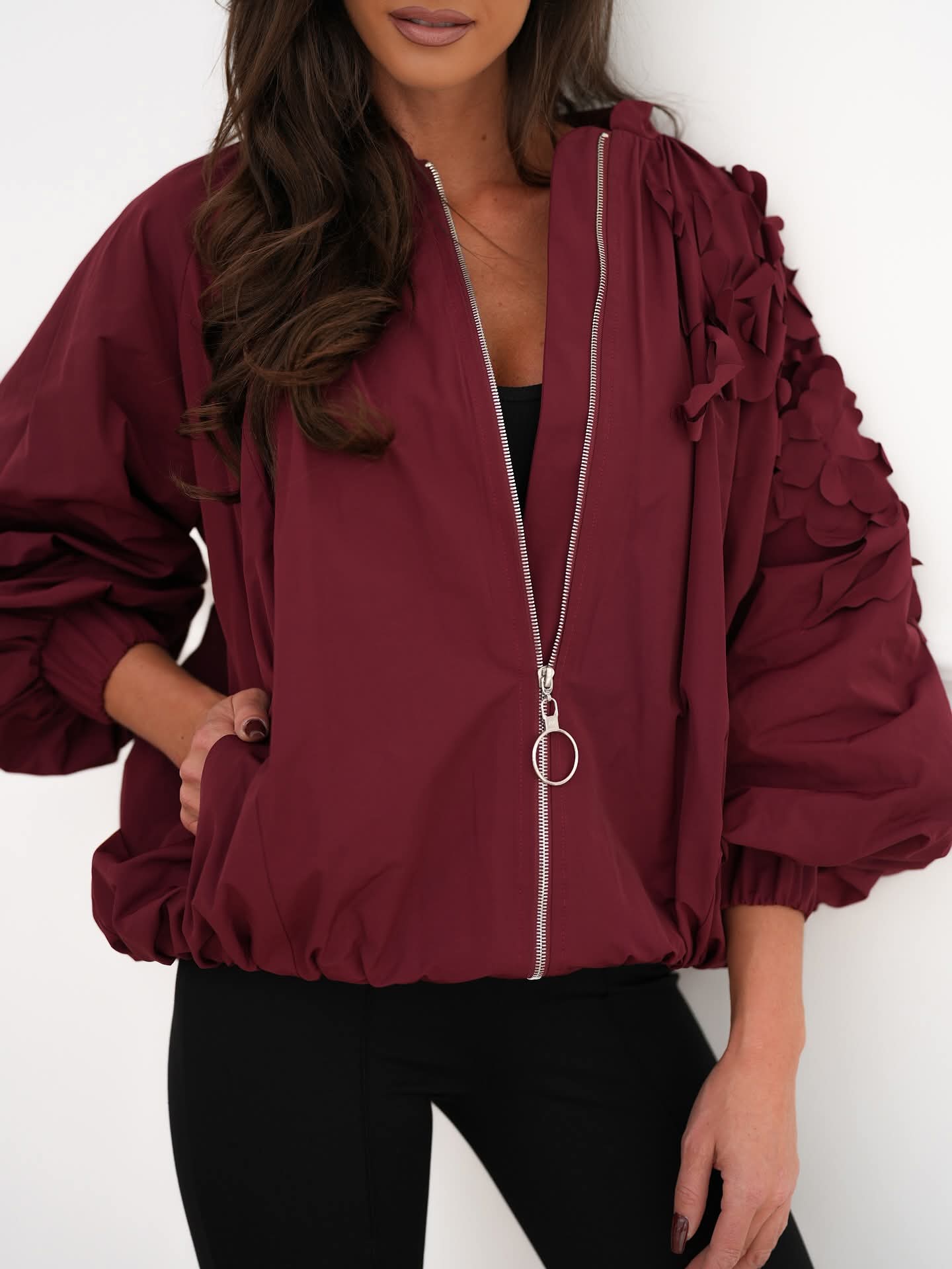 KURTKA BY O LA LA KWIATY BORDO / R. UNIWERSALNY