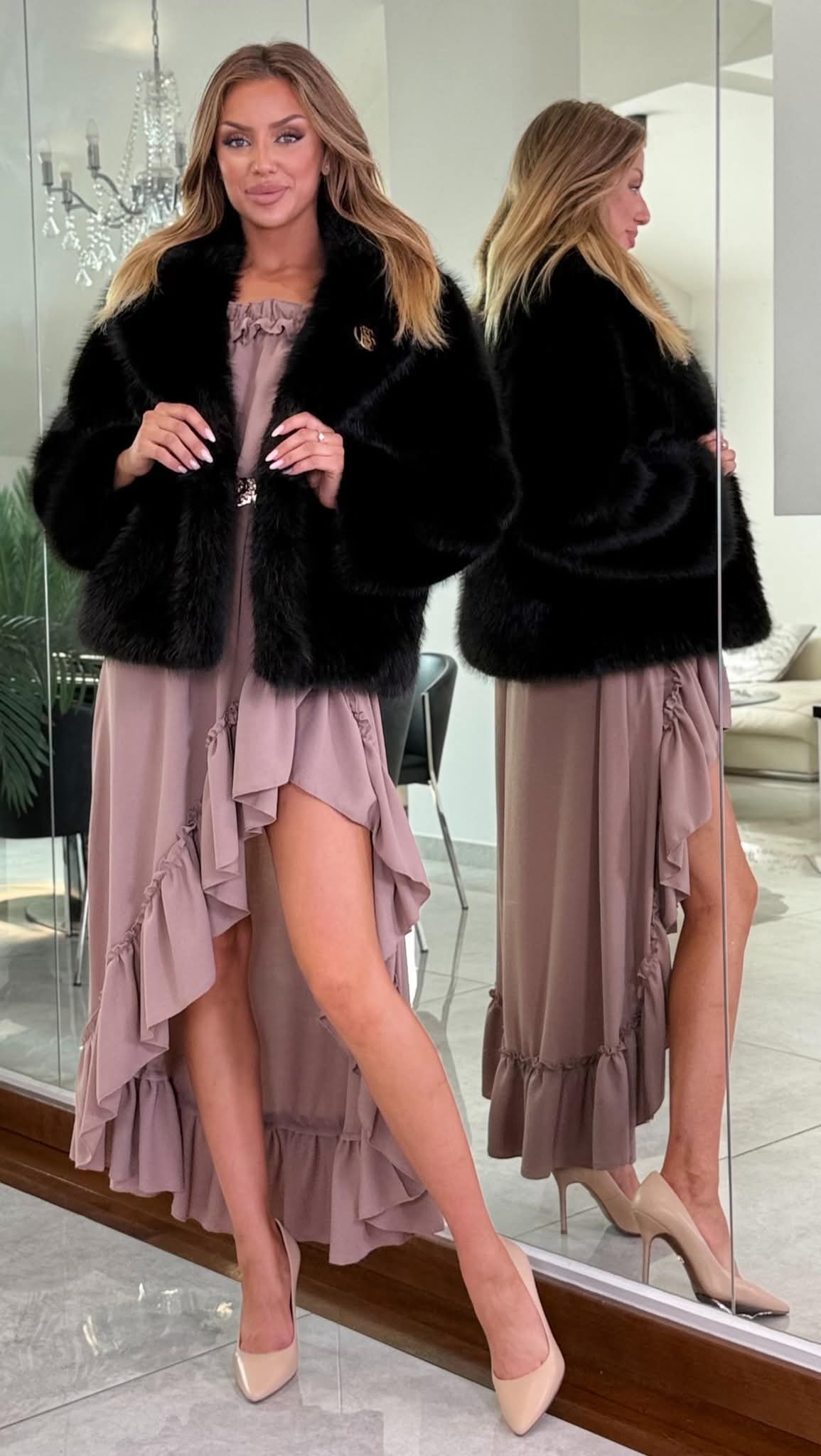 KURTKA FUTRO CZARNA / R. L