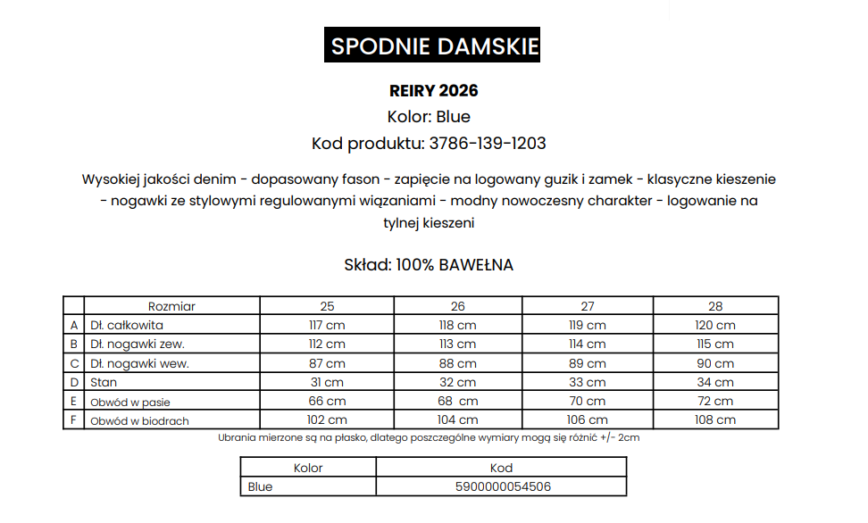 SPODNIE OLAVOGA REIRY BLUE / R. XS