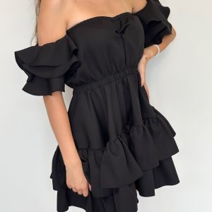 SUKIENKA VASARI CZARNA FALBANA / R. UNI